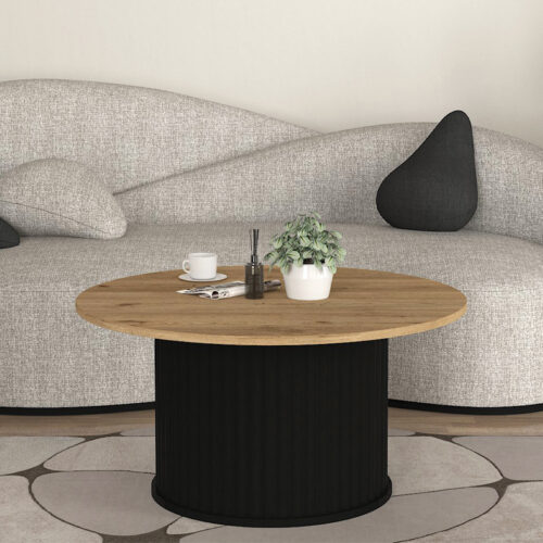 Τραπεζάκι σαλονιού Bohema Megapap χρώμα μαύρο - sepet oak Ø85x43,2εκ.